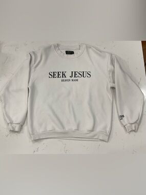 Seek Jesus White Crewneck - Large